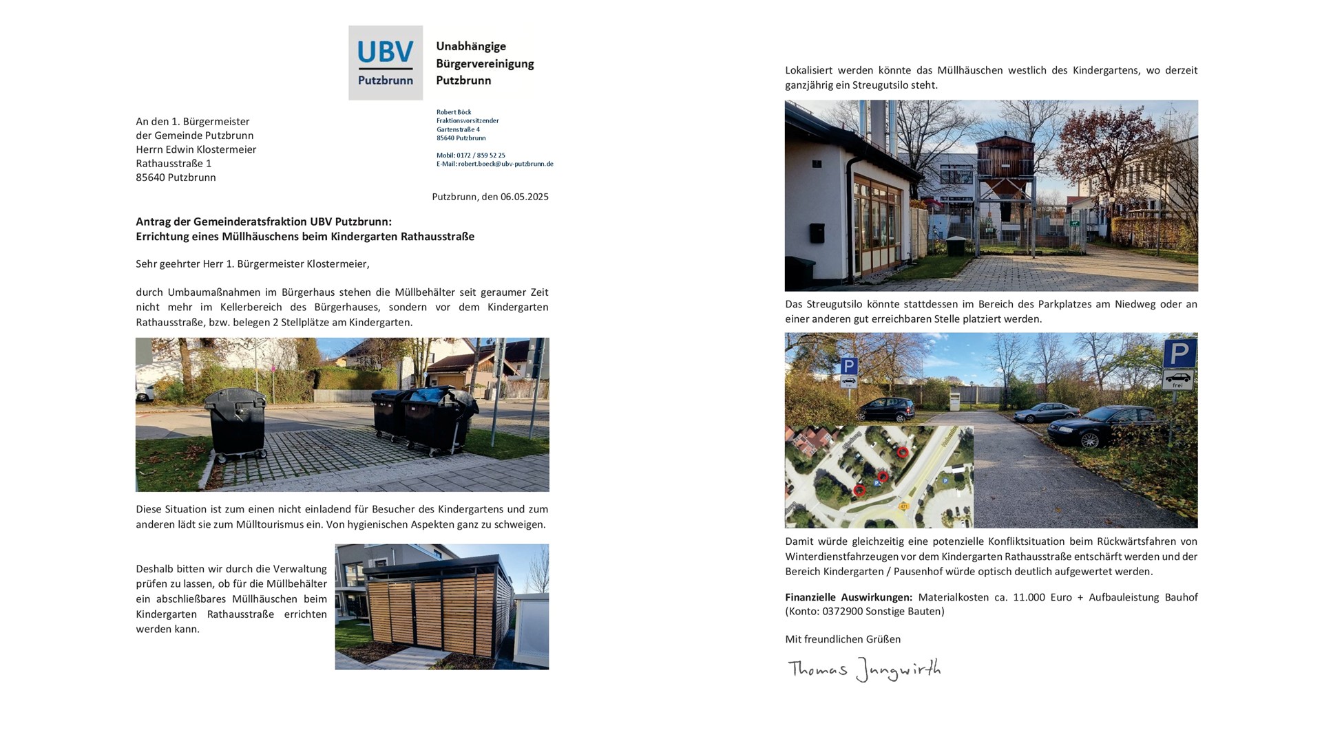 Antrag Müllhäuschen beim Kindergarten Rathausstraße
